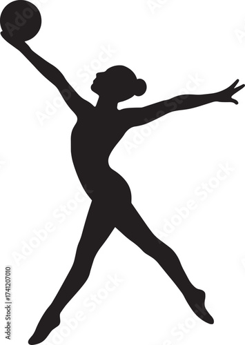 Rhythmic Gymnast Mid-Spin Silhouette with Ball | Elegant Gymnastics Vector Design