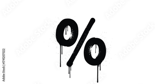 The abstract graphic represents a bold black percentage sign with paint drips symbolizing artistic expression or a contemporary design element.