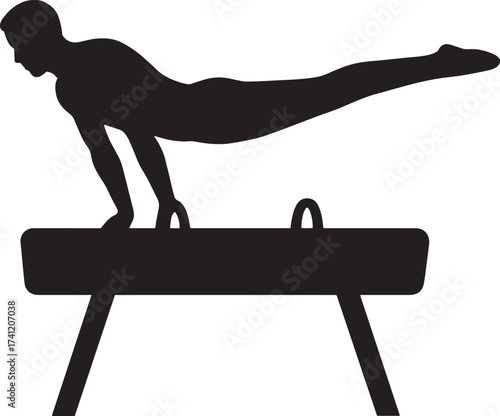 Gymnast Balancing on Pommel Horse Silhouette Vector | Gymnastics Athlete Design