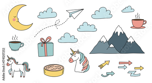 Whimsical elements for a dreamy creative project or design.