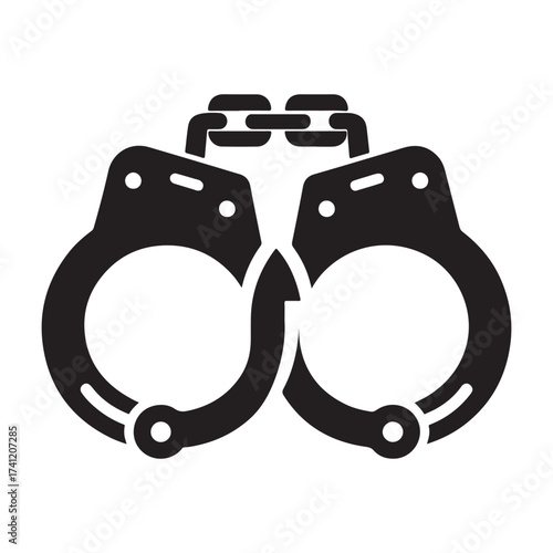 Iconic silhouette of handcuffs representing arrest and justice