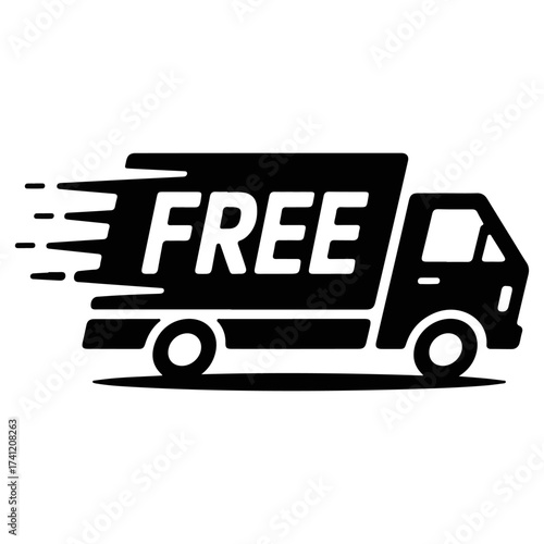 A fast delivery truck with free service text