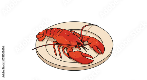 Colorful lobster on plate: vibrant cartoon style seafood art for menu and decor