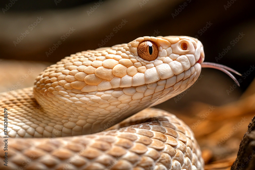 Obraz premium Closeup macro of white brown snake with detailed scales and cinematic frame