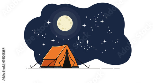 Night camping under the stars with a bright full moon