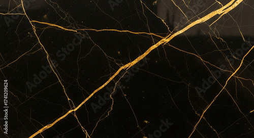 Luxurious Black Marble Texture with Golden Veins and Glittering Specks – Elegant Dark Surface Background Pattern