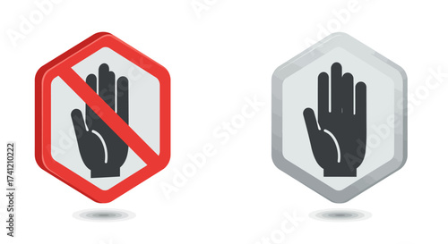 Prohibition and permission hand signs in flat hexagonal shapes for safety awa…