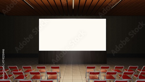 Empty stage Design for mockup and Corporate identity, elements in dark hall. Blank screen. Scene event led night light staging. 3d Background. 3d render.