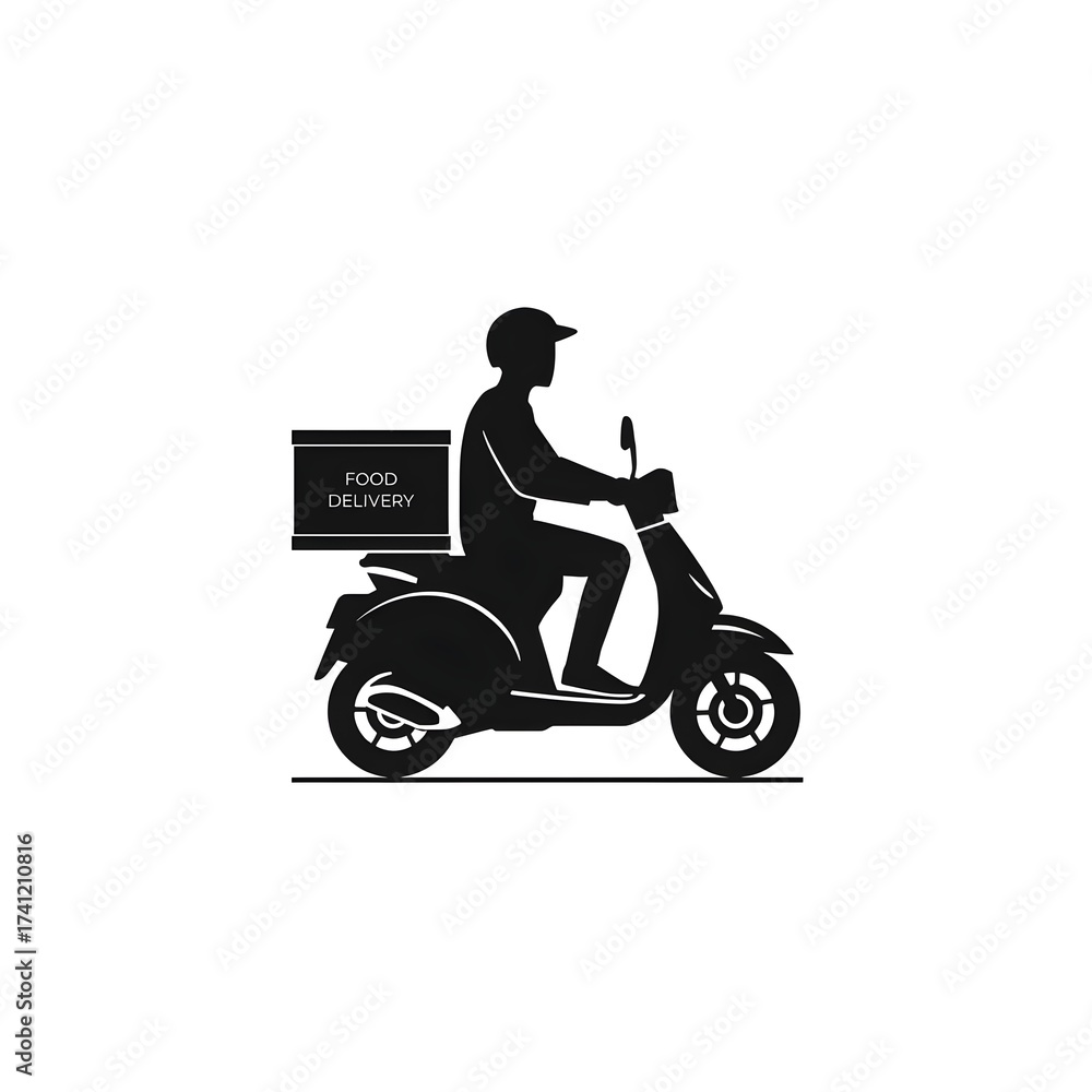 Fototapeta premium Silhouette of Food Delivery Guy on Motorbike – Fast Service, Job, and Transport Concept