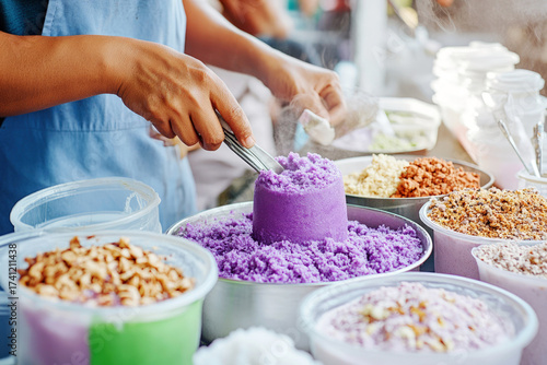 Street Vendor Scooping Purple Ube Halo-Halo at Philippine Market