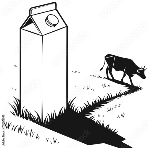 A pristine carton of milk, ready for your morning routine, standing tall against a bright white background. silhouette vector on a white background
