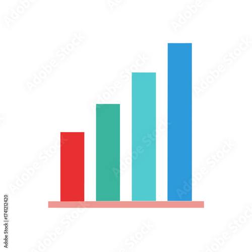 Colorful bar graph showing upward trend isolated on white background