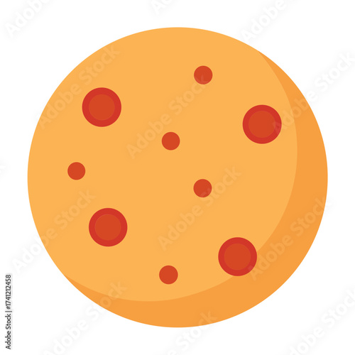 Round orange cookie with red chocolate chips isolated on white background