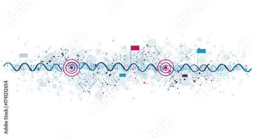 Scientific dna helix with abstract molecular connections in modern infographi…