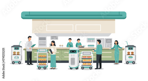 Robots assisting in modern bakery with human interaction