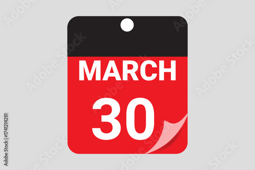 30 March calendar date vector illustration for business planner and deadline reminder design 2026