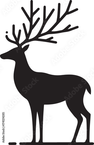 Silhouette of a majestic stag with large branching antlers against a white background