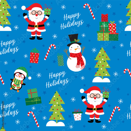 festive seamless pattern with santa claus and snowman design