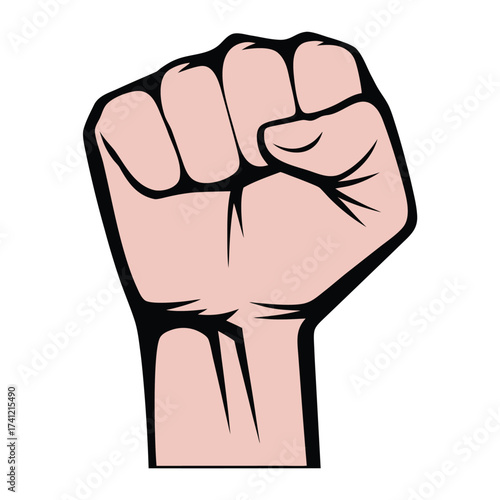Pink fist raised in protest or solidarity with black outline vector