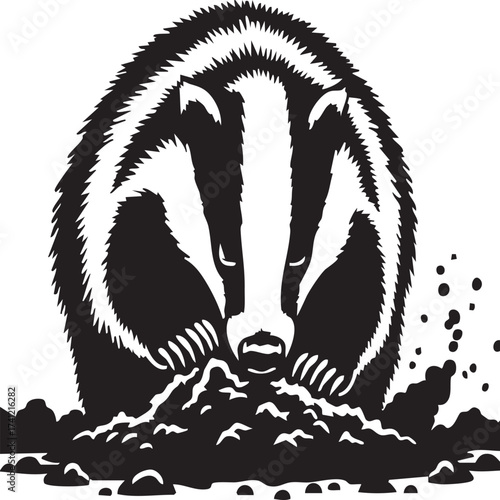 Badger digging in the dirt silhouette