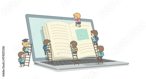 Children learning online: adorable exploration of e-learning with laptops and…