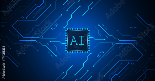 Artificial Intelligence ,AI chipset on circuit board, futuristic Technology Concept	
