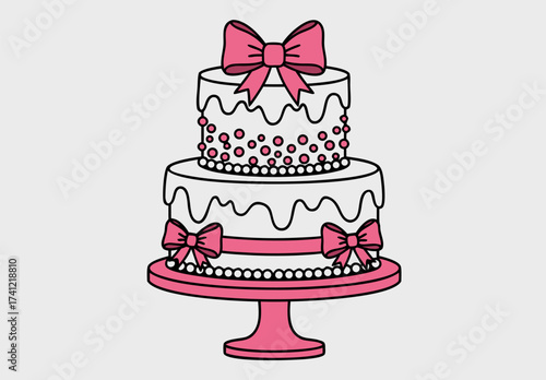 Elegant Two-Tiered Pink Cake Decorating with Bows and Pearl Accents, a Celebration of Sweetness and Style