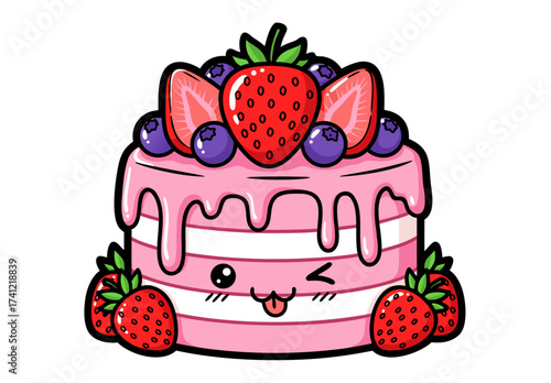 Adorable Pink Cake Decorating with Fresh Strawberries and Blueberries, a Deliciously Cute Dessert