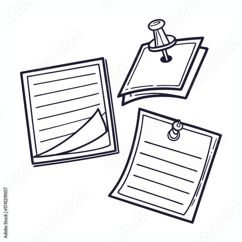 Pinned Paper Notes Sketch, Reminder Memo Illustration