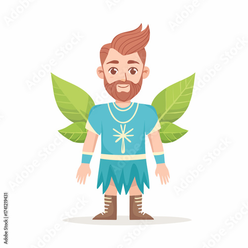 Male fairy character with leafy wings with transparent background