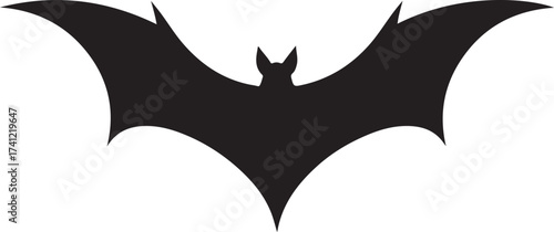 A stark black silhouette of a bat with its wings spread wide, creating a dramatic and iconic shape.