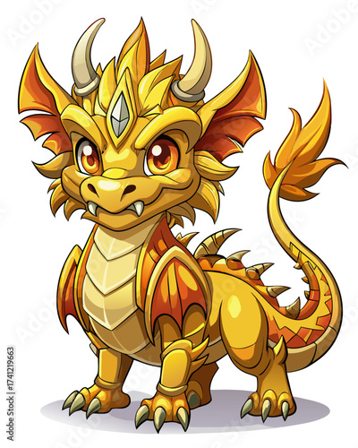 gold Dradon, cute God, real print Style, Full body, white background	