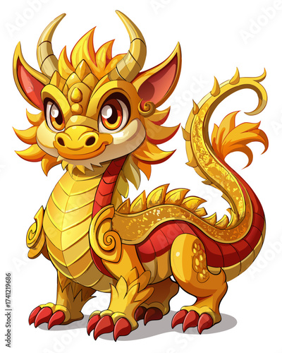 gold Dradon, cute God, real print Style, Full body, white background	