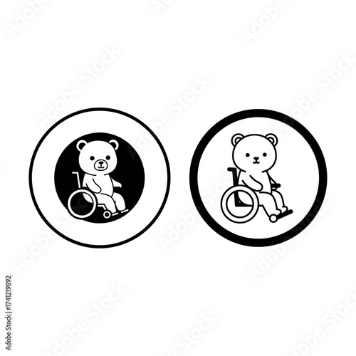 Two Bear Characters In Wheelchairs, Inclusive Accessibility Icons For Kids, Community, And Care