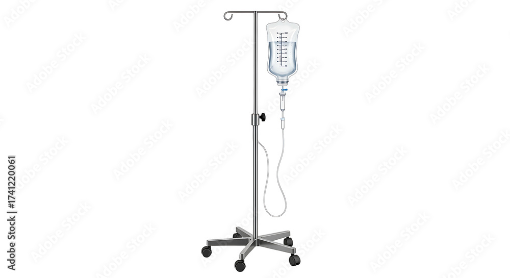 Fototapeta premium IV Drip Stand with Bag of Fluid for Medical Treatment.