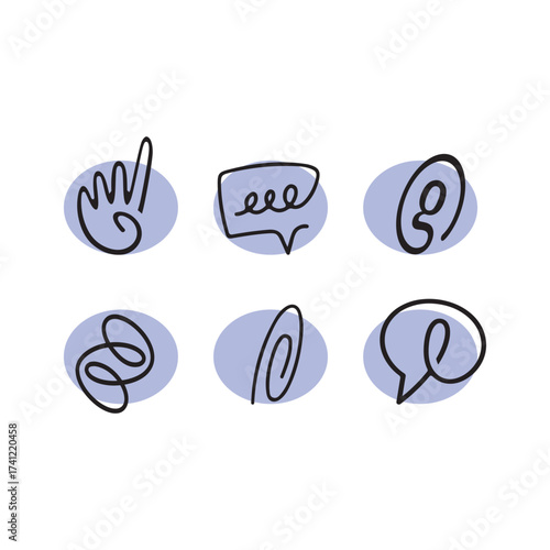 Hand Gesture and Speech Bubble Vector Icon Set – Communication Illustration