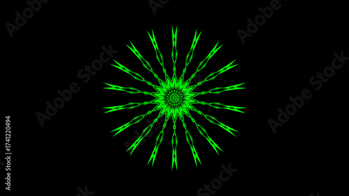 Abstract Green Neon Fractal Radial Digital Art