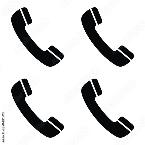 Four classic telephone handsets communicating connections support and service icons silhouette