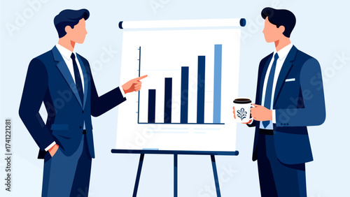 Businessmen discussing bar chart presentation