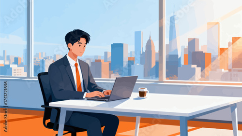 Man working on laptop at office desk