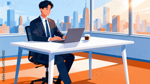 Man working on laptop at office desk