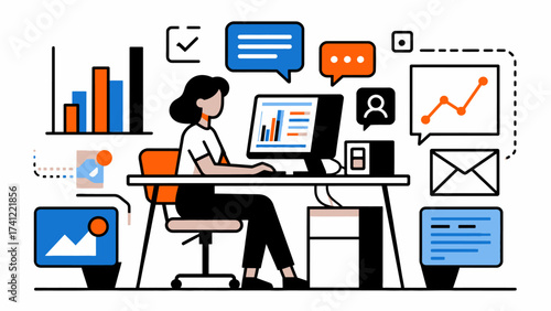 Person working at computer with data charts