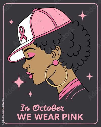 in October We Wear Pink Black Women Breast Cancer Awareness T-Shirt