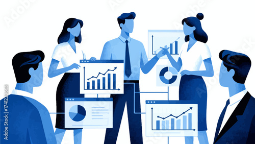 Business team reviewing data charts