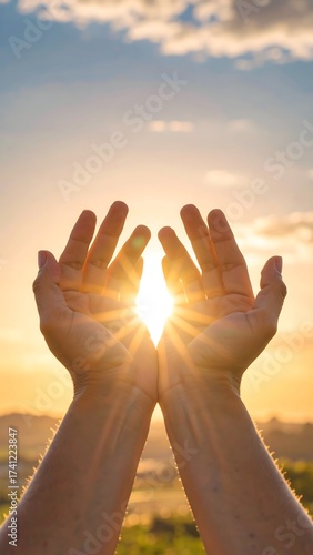 Hands cupped around a sunset
