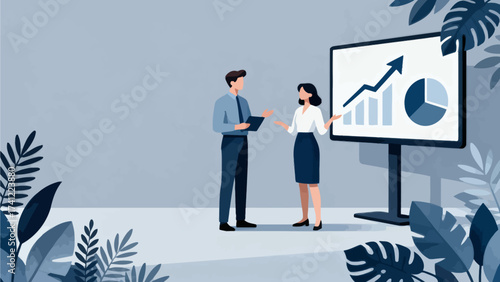 Business presentation with data charts