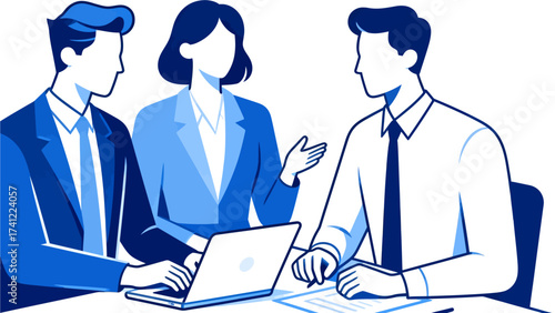 Business team in meeting with laptop