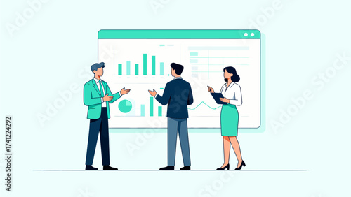 Business team discussing data charts