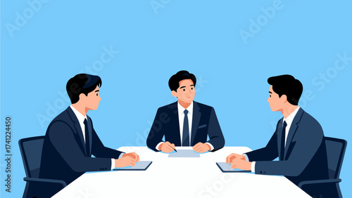 Three men in suits at a meeting table