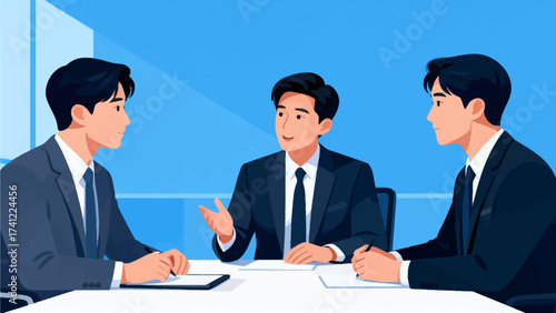 Three men in suits having a meeting